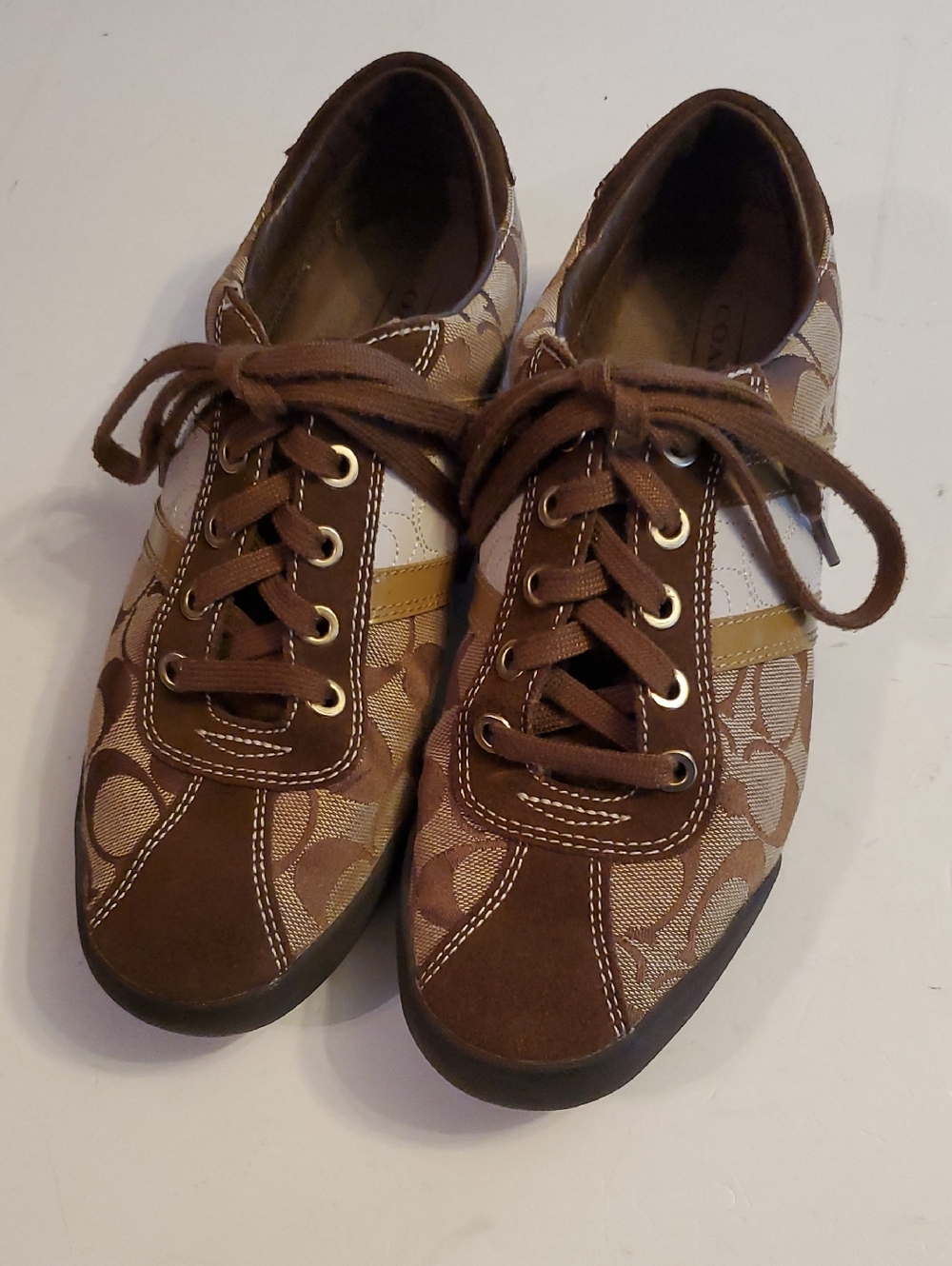 Coach Signature Canvas Low-Top Sneakers in Brown and Tan